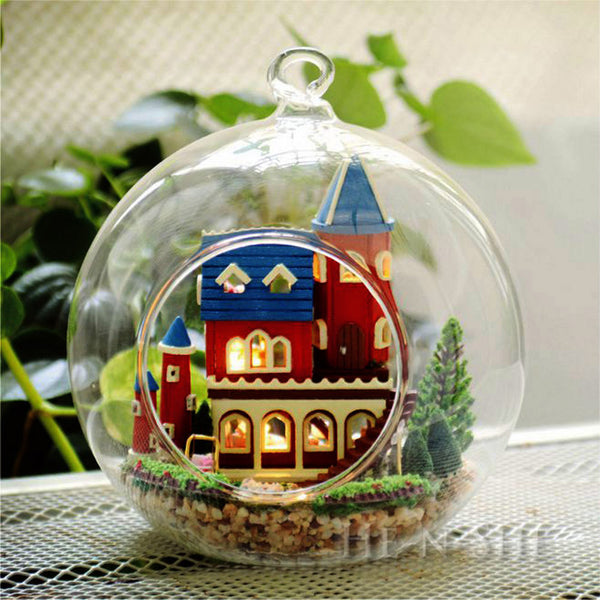 DIY Wooden Dollhouse Miniature Hanging Glass House Alice Dream Castle 9611-B005