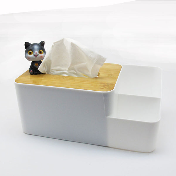 Cat Lover Desktop Counter Top Napkin Tissue Box Wood Cover 2 Sections Organizer