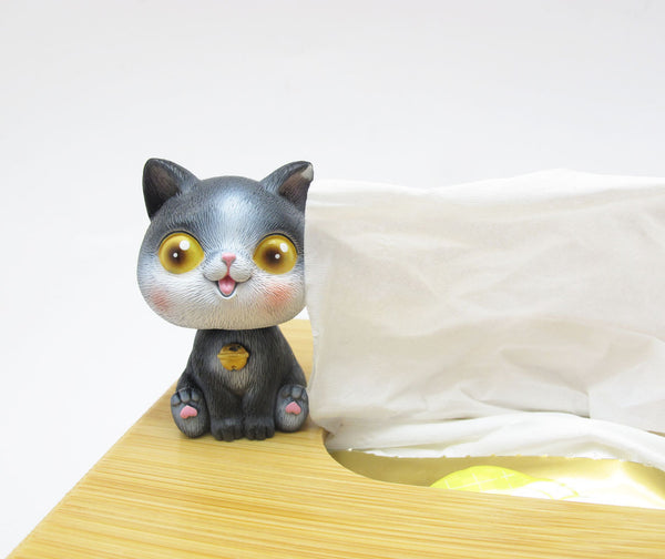 Cat Lover Desktop Counter Top Bamboo Napkin Tissue Box Cover