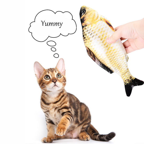 10" Plush Fish Cat Toy with Moving Tail with USB rechargeable Built-in Battery