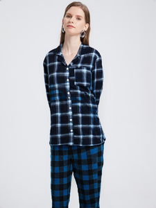 PJM25001 100% Polyester top and Polar Fleece Pants Women's Pajama Set with Tartan print