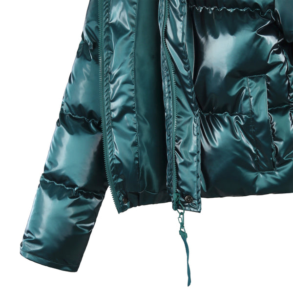 Women's Puff padded Jacket in shinny PU