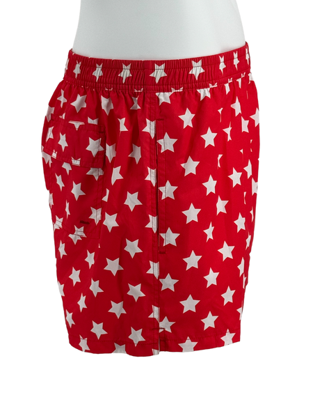 SWS25002 100% Polyester Men's Swim Shorts in Red with White Star print