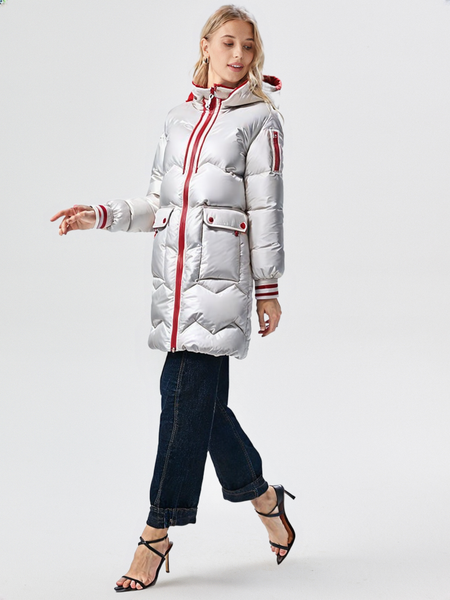 WPJ25004 PU Women's Quilted Long Warm Jacket with Padded Foam