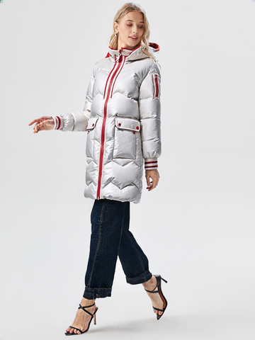 WPJ25004 PU Women's Quilted Long Warm Jacket with Padded Foam