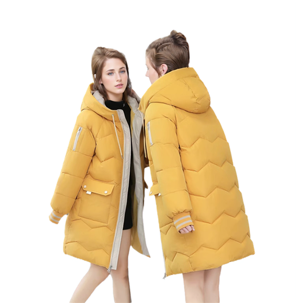 WPJ25004 PU Women's Quilted Long Warm Jacket with Padded Foam