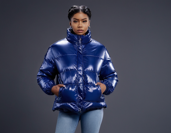 Women's Puff padded Jacket in shinny PU