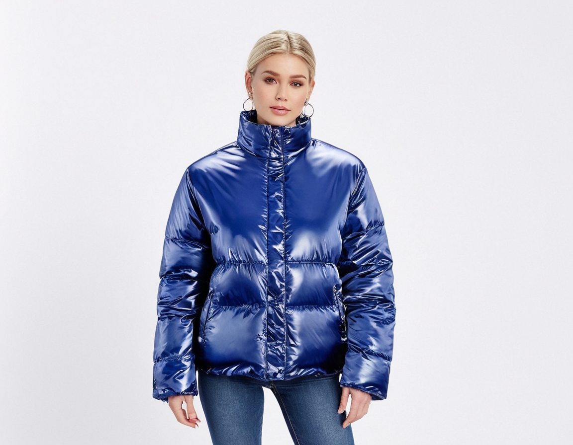 Women's Puff padded Jacket in shinny PU