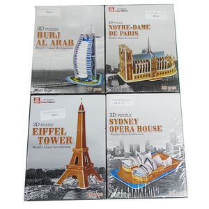 4 Sets 3D Puzzle Burj Al Arab/Eiffel Tower/Sydney Opera House/Notre-Dame De Paris