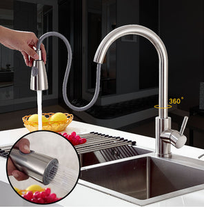 Kitchen Sink Faucet Pull Out Sprayer Head 360 Degree Swivel Brushed Nickel