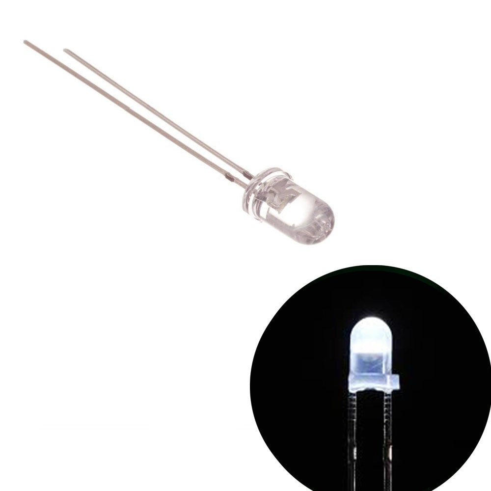3mm LED Emitting Diodes Light Bulbs Round Top Super Bright White