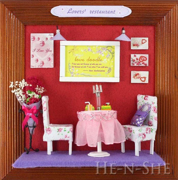 DIY Wooden Dollhouse Miniature Photo Frame Lovers' Restaurant 9605-M004