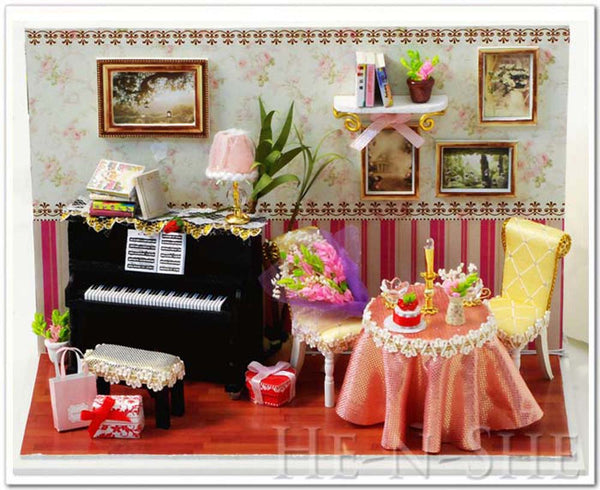 Cute Room DIY Wooden Dollhouse Miniature with Light Romantic Date 9606-T002