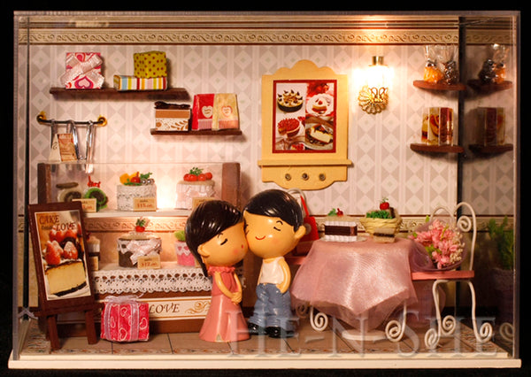 DIY Wooden Dollhouse Miniature Wedding Present Cake Sweet Glass House 9606-T003