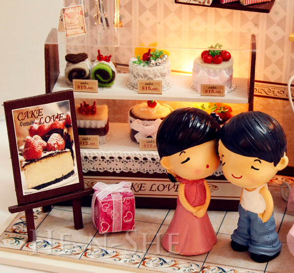 DIY Wooden Dollhouse Miniature Wedding Present Cake Sweet Glass House 9606-T003