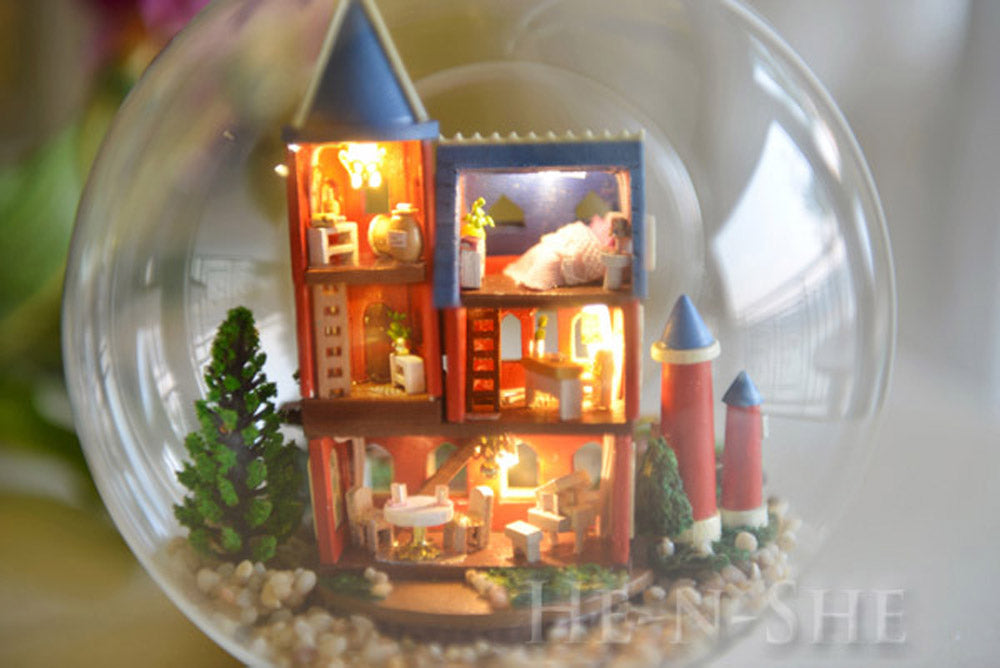 DIY Wooden Dollhouse Miniature Hanging Glass House Alice Dream Castle 9611-B005
