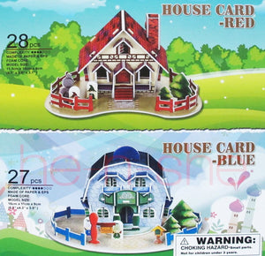 27PCS 3D Puzzle - Build 2 Fancy Houses in Blue and Red 9831-1