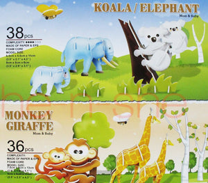 3D Puzzle 4 Wild Animals Mom & Baby Set Koala Elephant Monkey Giraffe 9831-4
