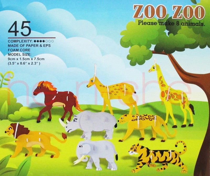 45PCS 3D Puzzle Lion Horse Elephant Tiger Leopard Dear Giraffe Rhino 9831-5