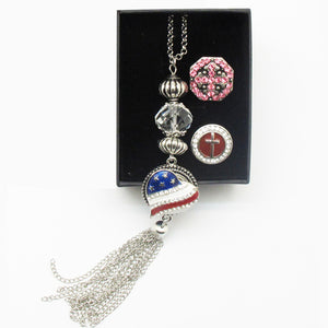 Snap Button Jewelry Necklace Set with 3 Rhinestone Charms Interchangeable