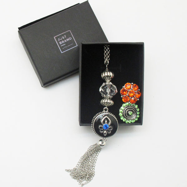Snap Button Jewelry Necklace Set with 3 Rhinestone Charms Interchangeable