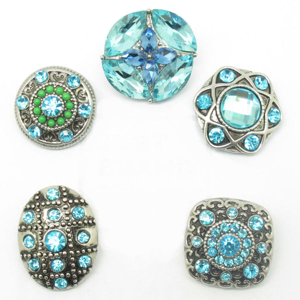 Snap Button Jewelry Set Earring / Silver Bracelet / Necklace / Rhinestone Set