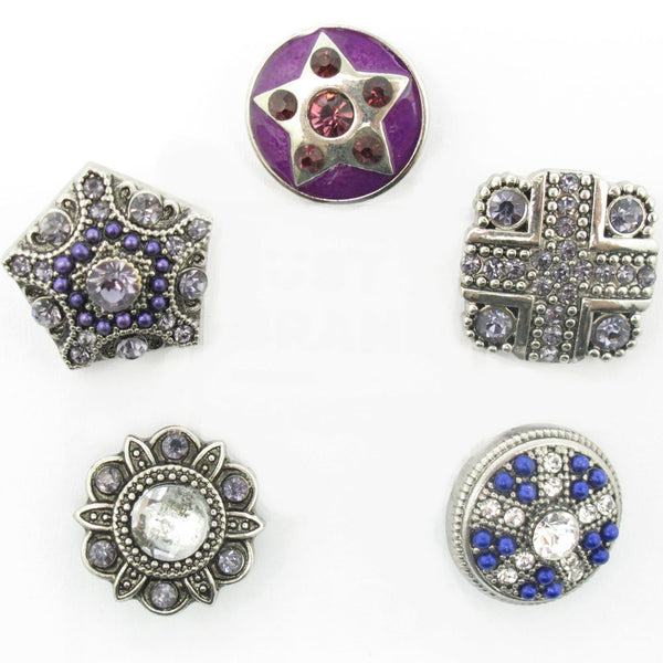 Snap Button Jewelry Earring Set with 4 Rhinestone Charms Interchangeable