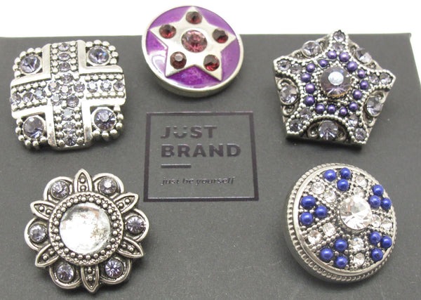 Snap Button Jewelry Set Earring / Silver Bracelet / Necklace / Rhinestone Set