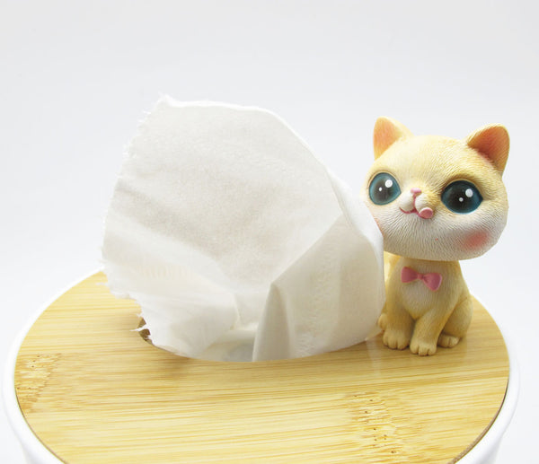 Cat Lover Desktop Tabletop Tissue Box Cover with Wood Cover White Plastic Body