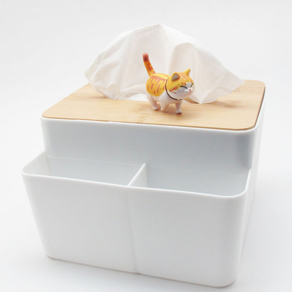 Cat Lover Desktop Napkin Tissue Box Wood Cover 2 Sections Stationery Organizer