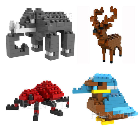 4 Sets LOZ Diamond Blocks Nano Building Blocks Elephant Blue Bird Spider Deer